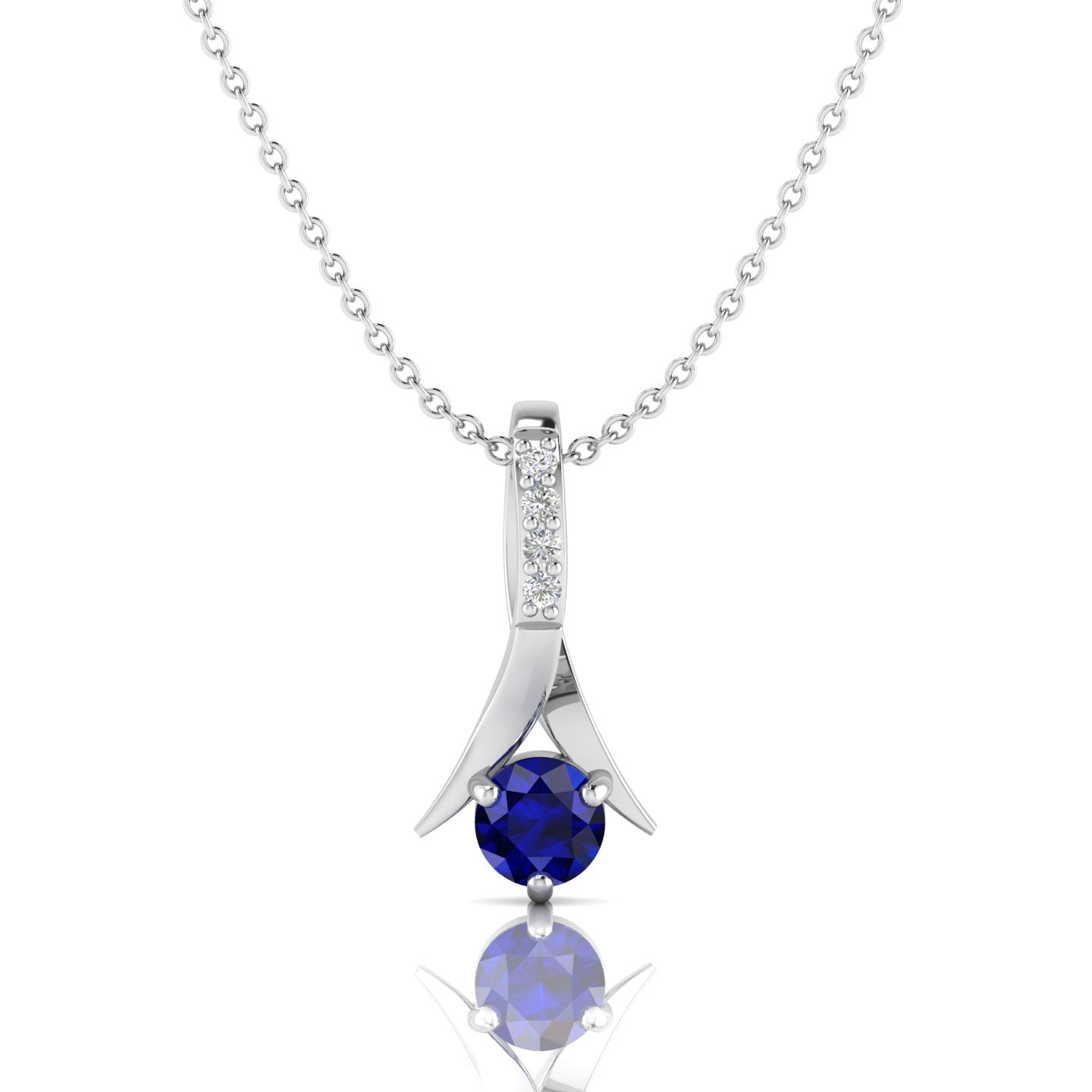 Blue Sapphire 925 Silver Halo Pendant Necklace - View 1