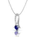 Blue Sapphire 925 Silver Halo Pendant Necklace - View 2