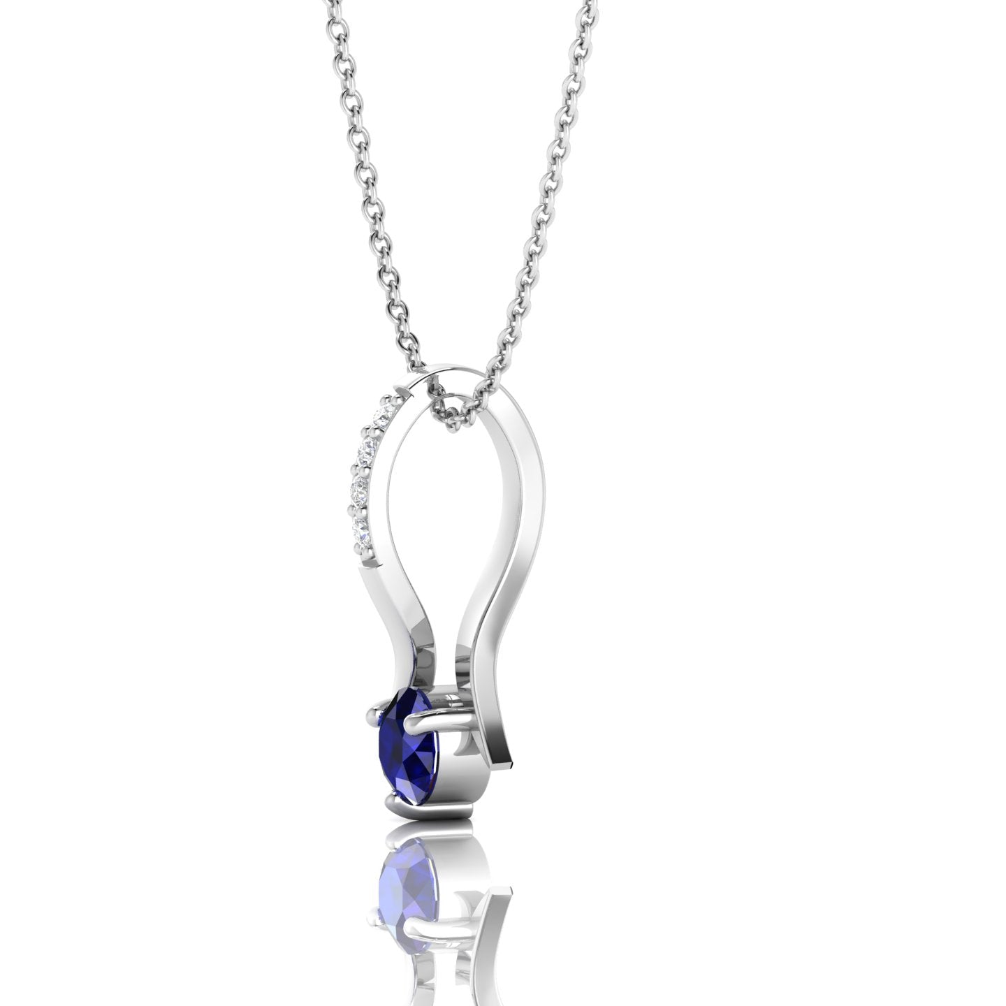 Blue Sapphire 925 Silver Halo Pendant Necklace - View 3