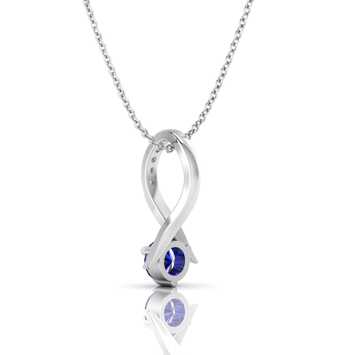 Blue Sapphire 925 Silver Halo Pendant Necklace - View 4
