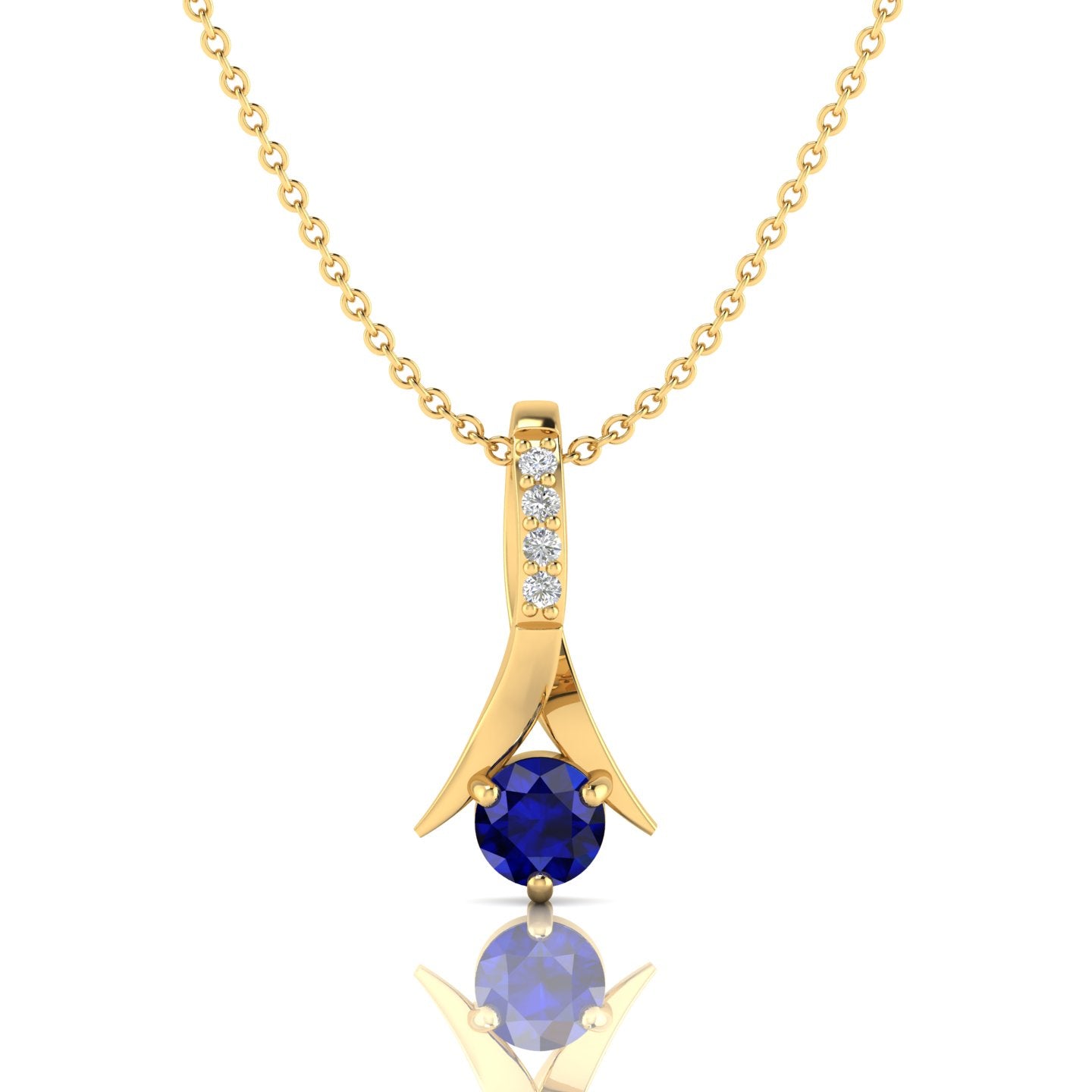 Blue Sparkling Halo Gold Plated Pendant Necklace - View 1
