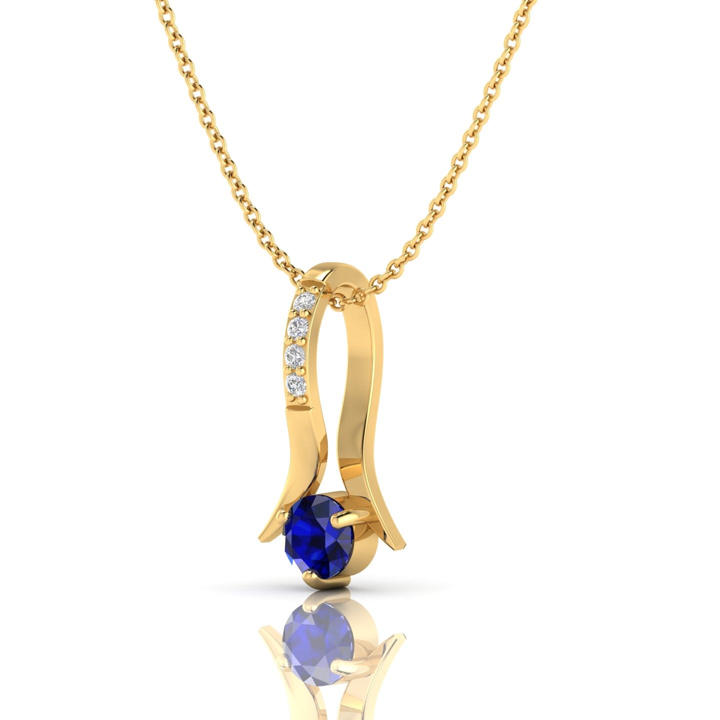 Blue Sparkling Halo Gold Plated Pendant Necklace - View 2