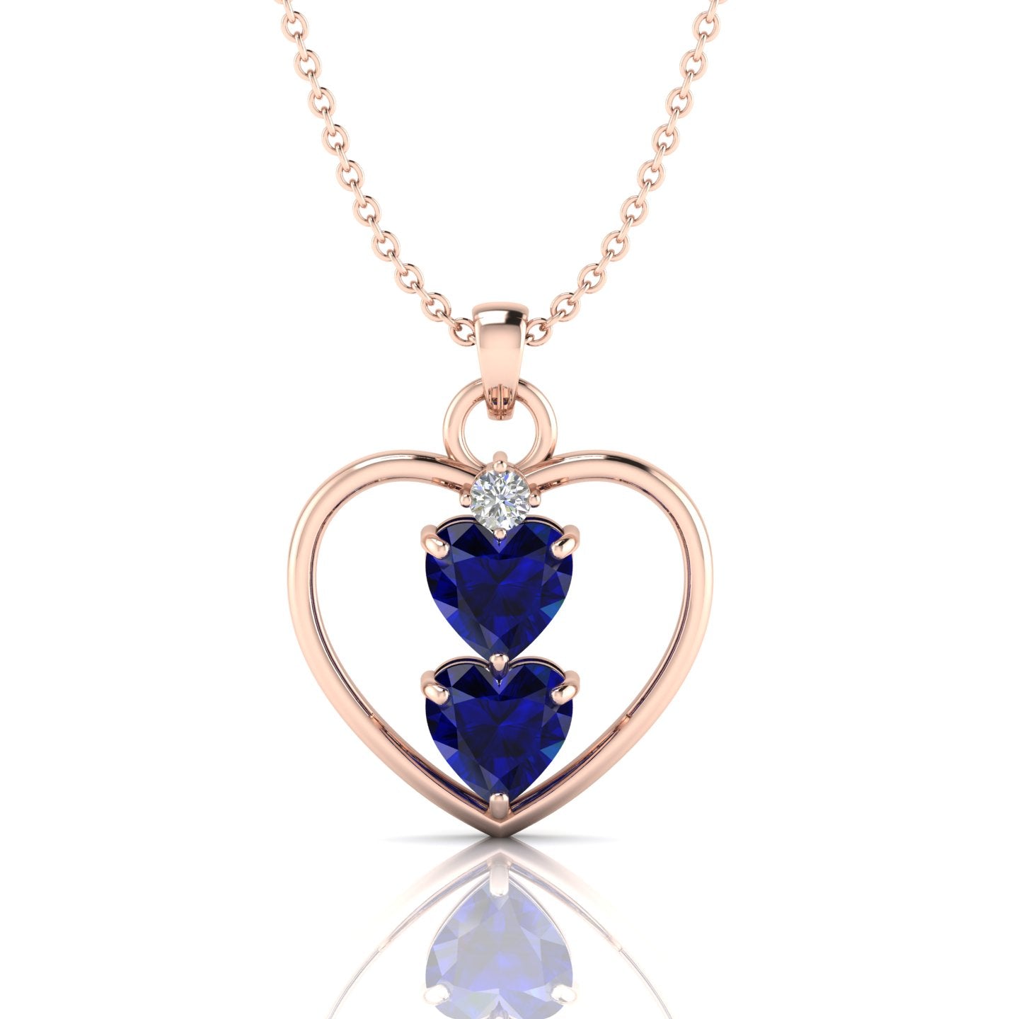 Rose Gold Plated 2 Blue Heart Pendant Necklace - View 1