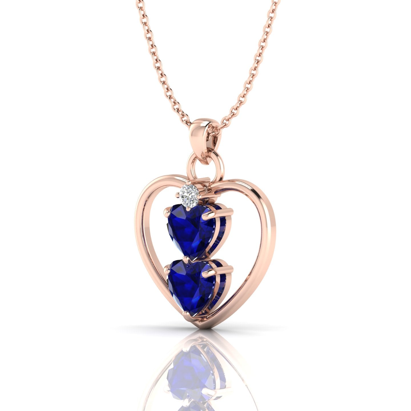 Rose Gold Plated 2 Blue Heart Pendant Necklace - View 2