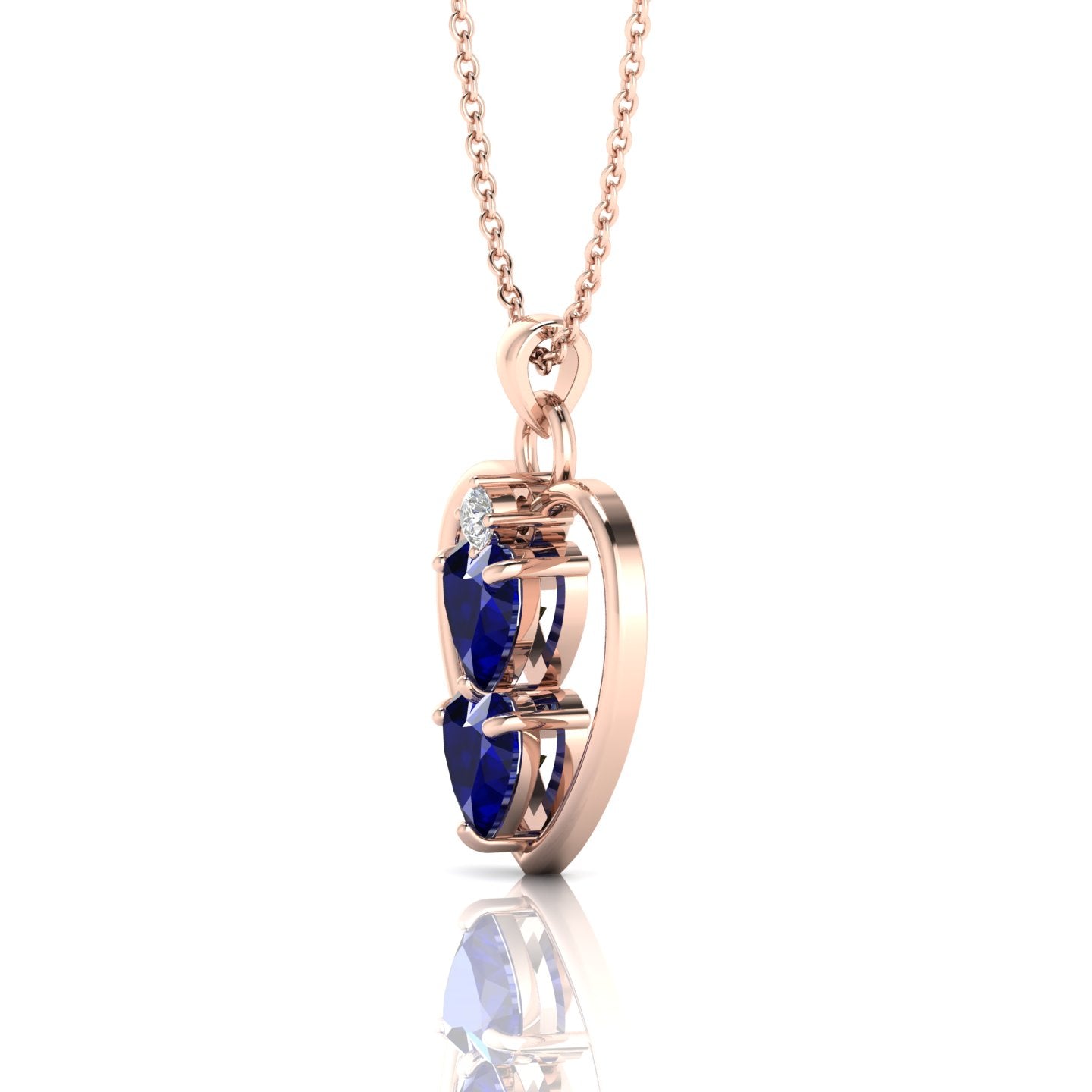 Rose Gold Plated 2 Blue Heart Pendant Necklace - View 3