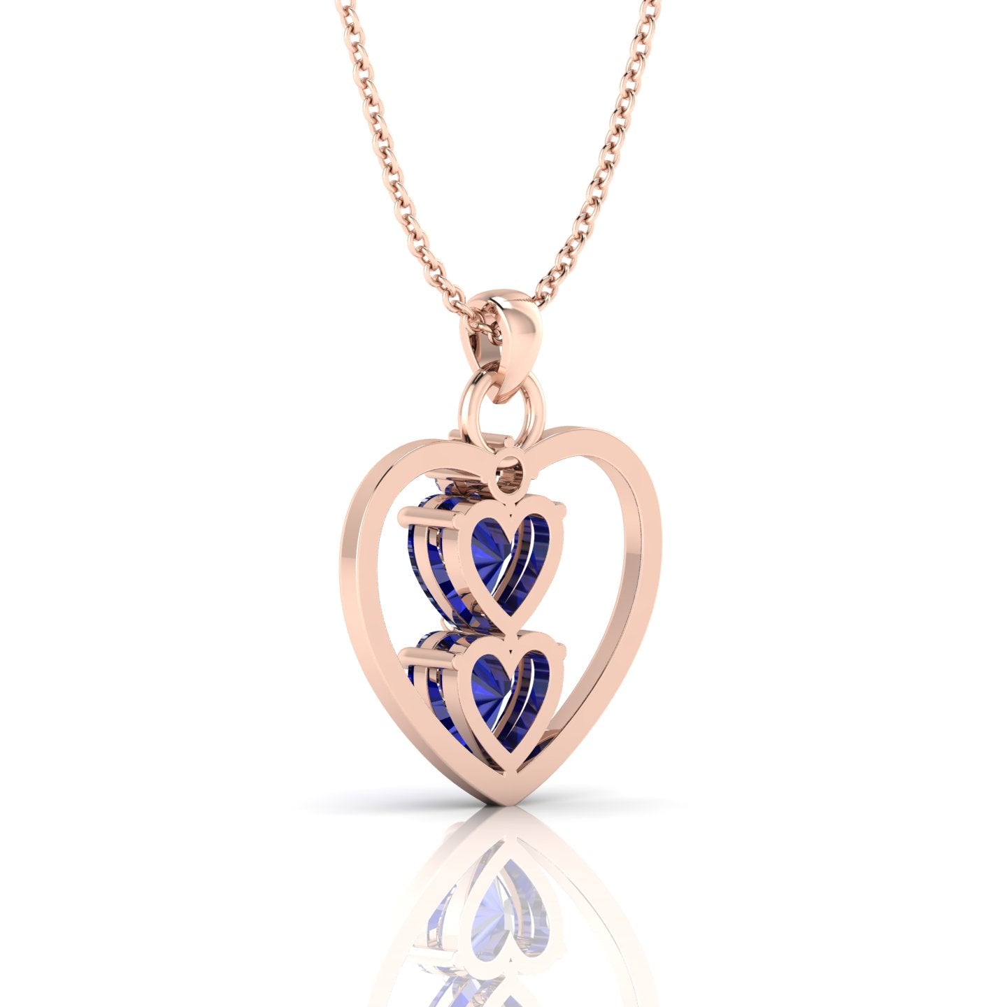 Rose Gold Plated 2 Blue Heart Pendant Necklace - View 5