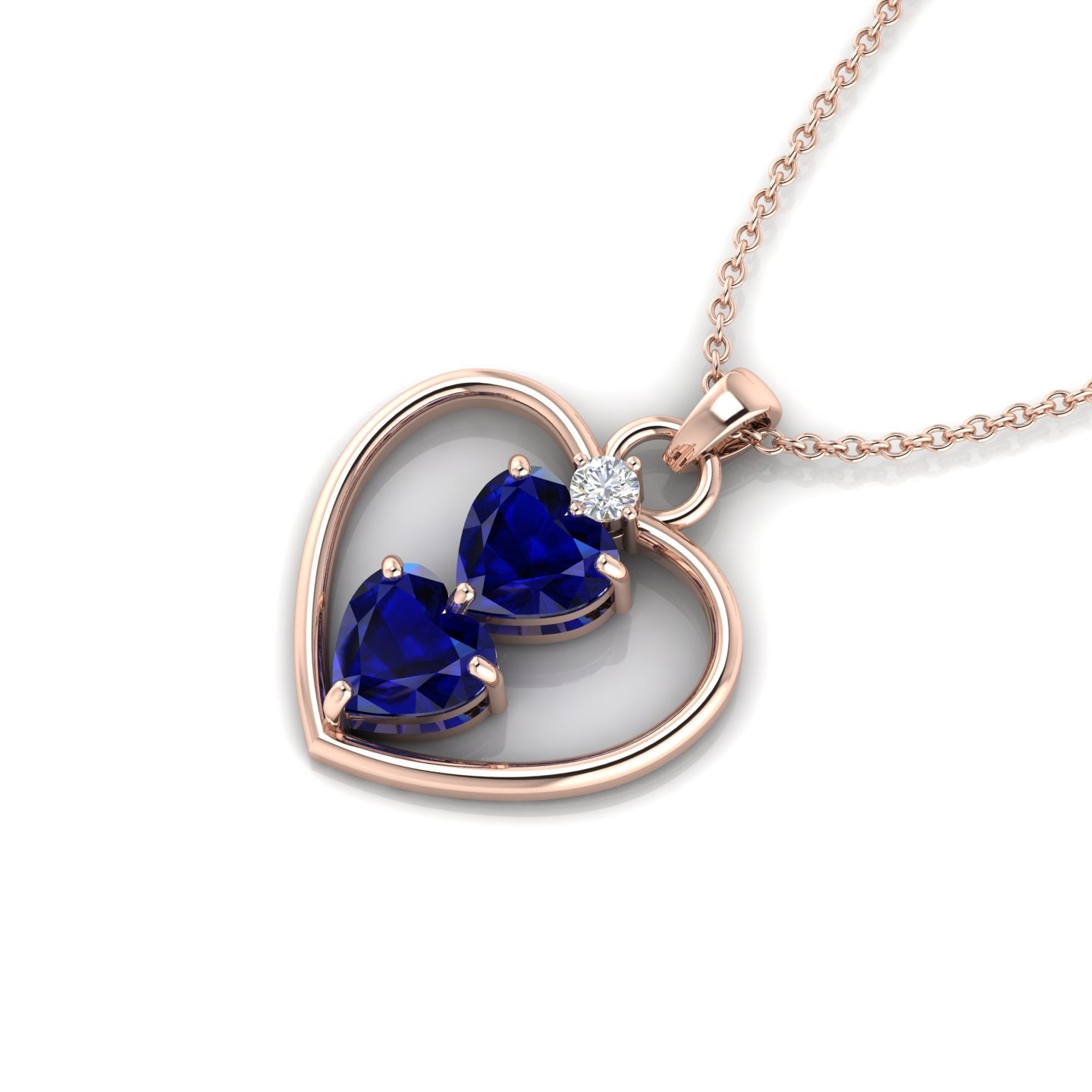 Rose Gold Plated 2 Blue Heart Pendant Necklace - View 6