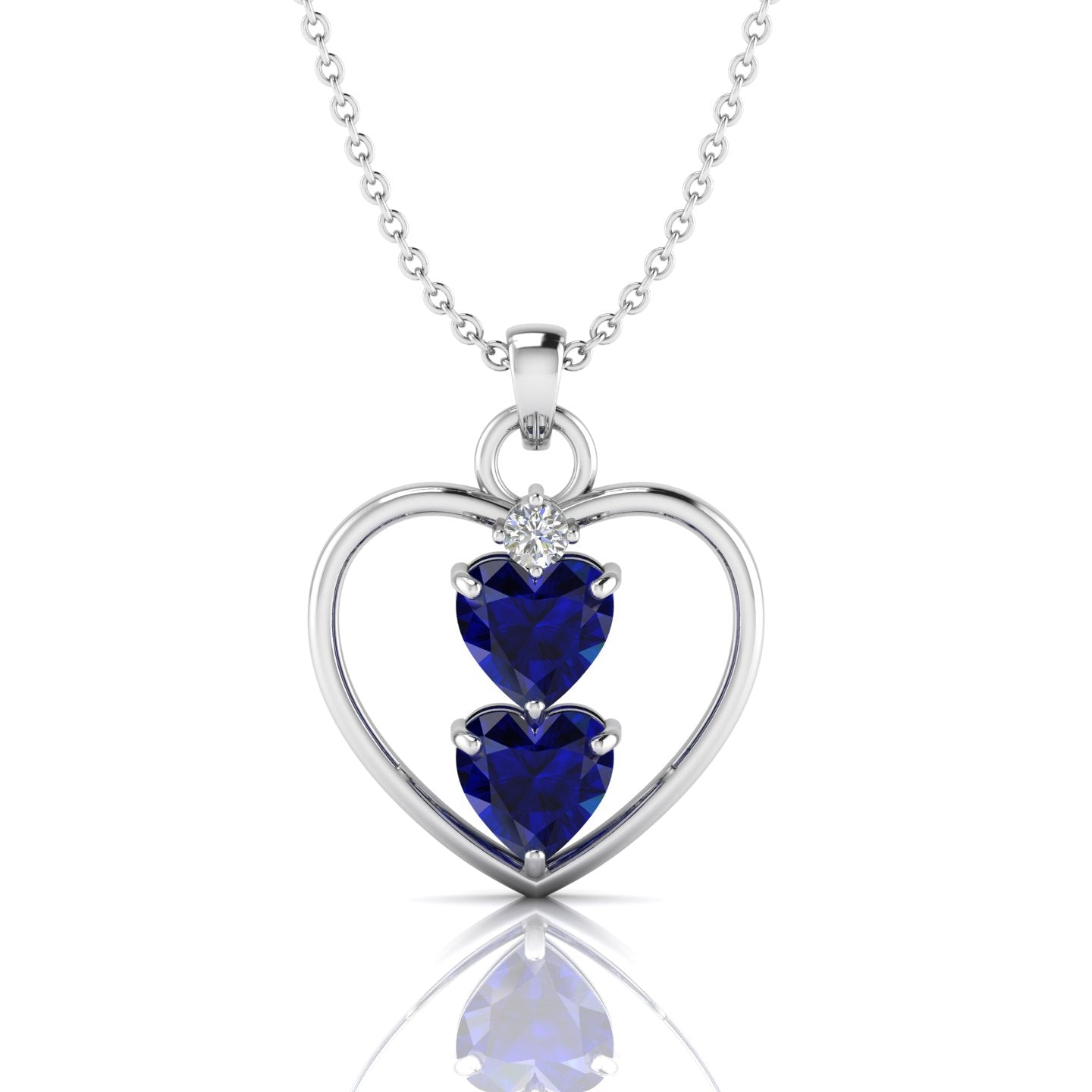 2 Solo Heart Blue Sapphire Silver Pendant Necklace - View 1