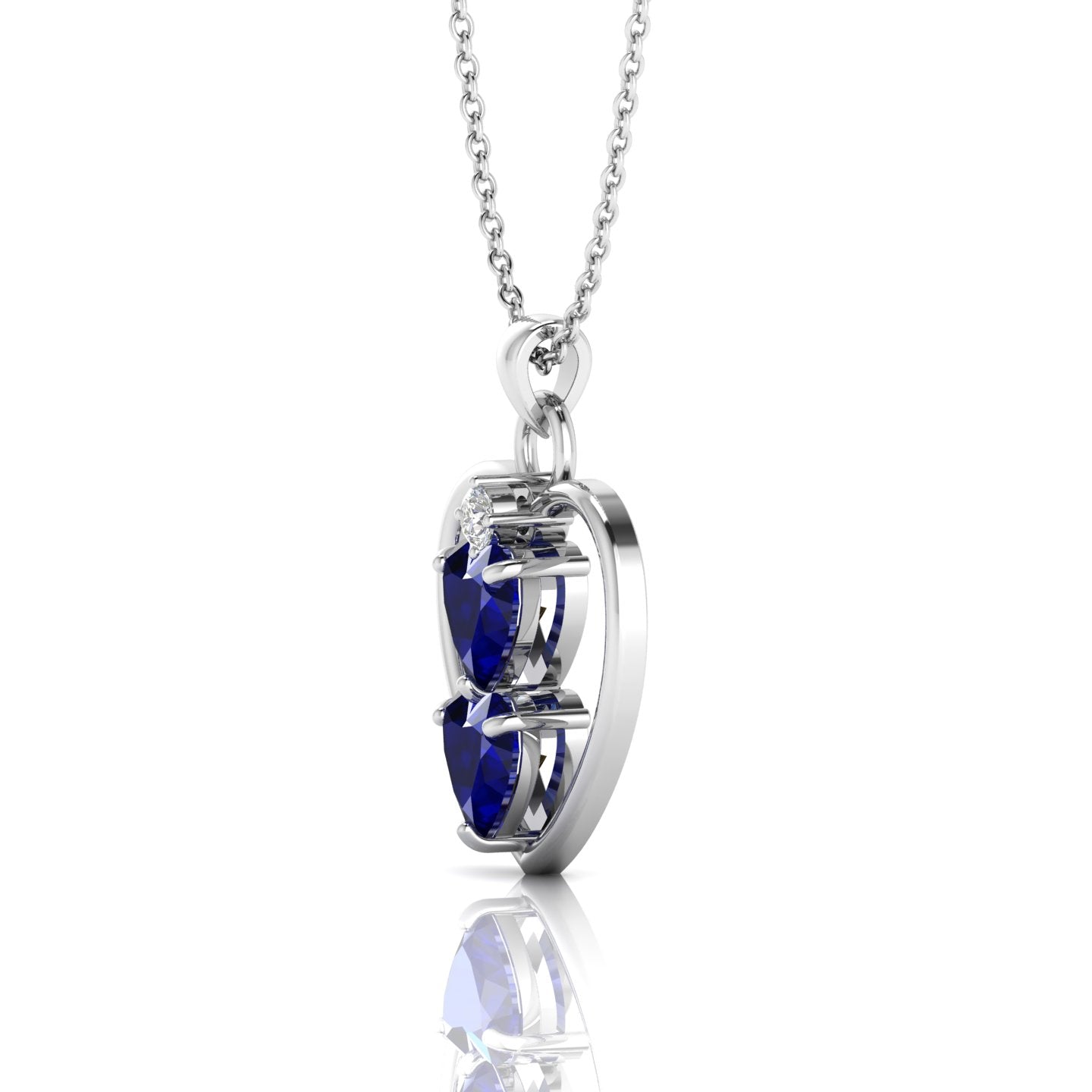 2 Solo Heart Blue Sapphire Silver Pendant Necklace - View 3