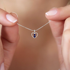 2 Solo Heart Blue Sapphire Silver Pendant Necklace - View 4