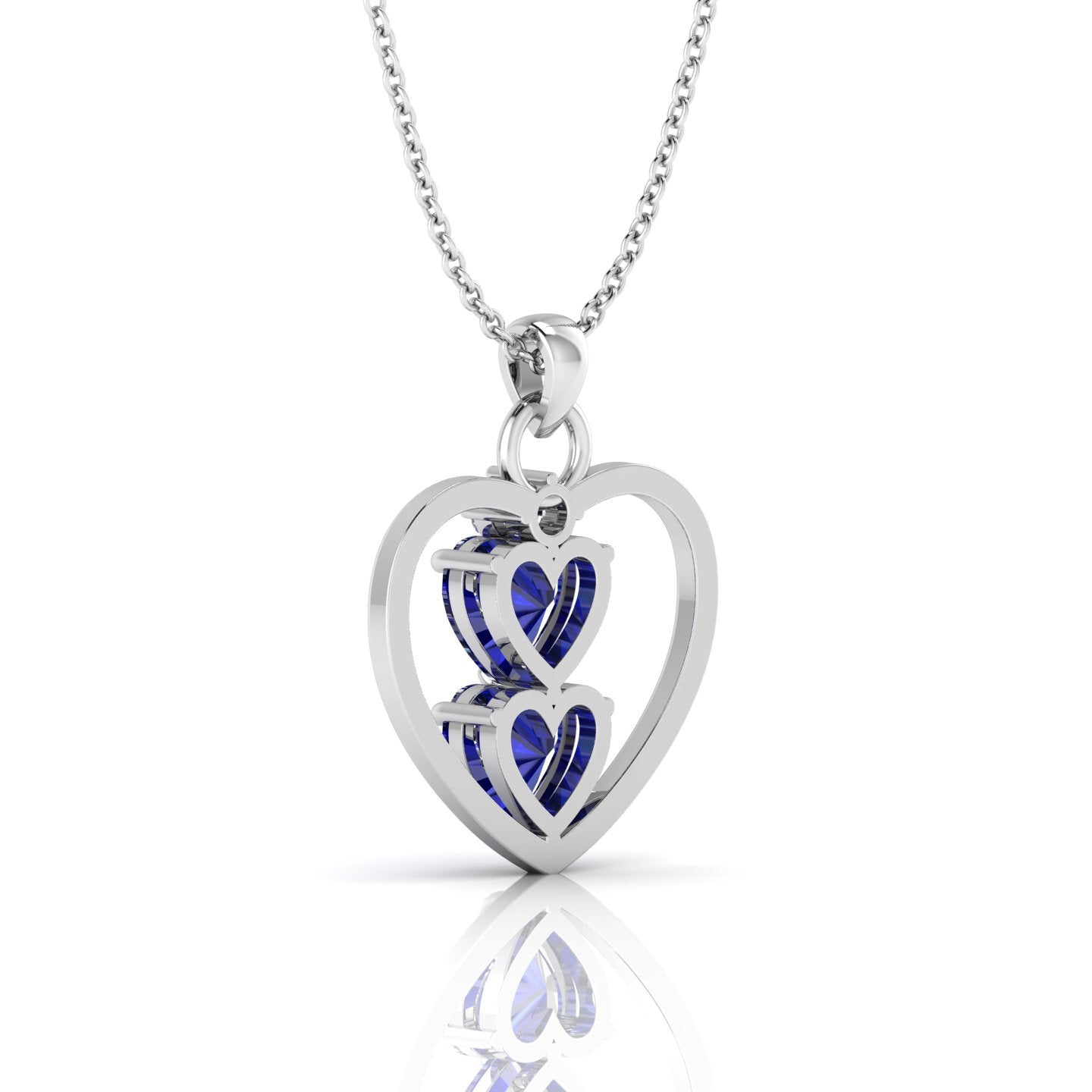 2 Solo Heart Blue Sapphire Silver Pendant Necklace - View 5