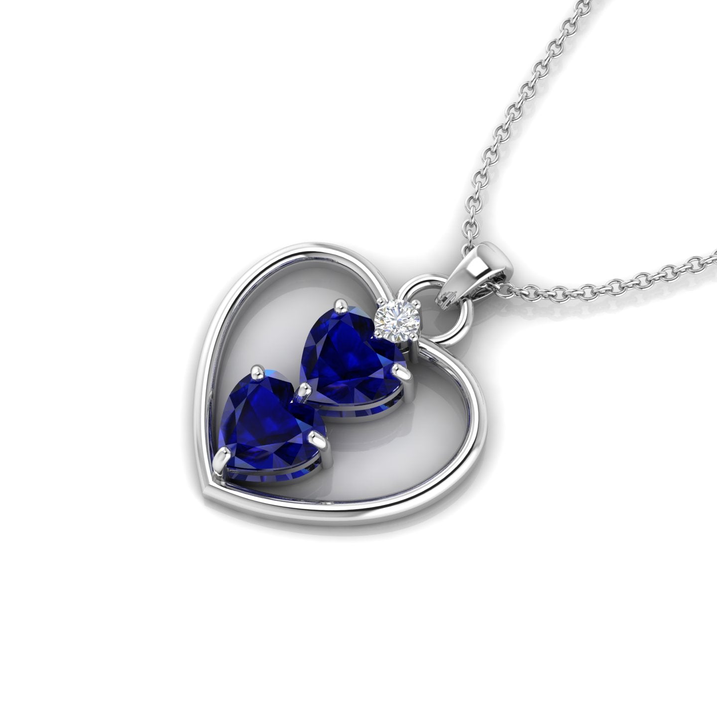 2 Solo Heart Blue Sapphire Silver Pendant Necklace - View 6