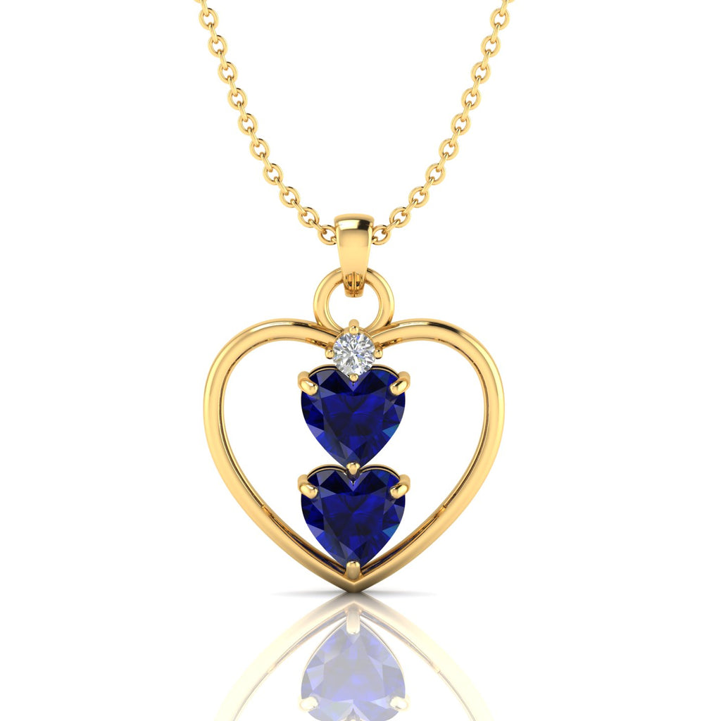 Blue 2 Solo Heart Gold Plated Pendant Necklace - View 1