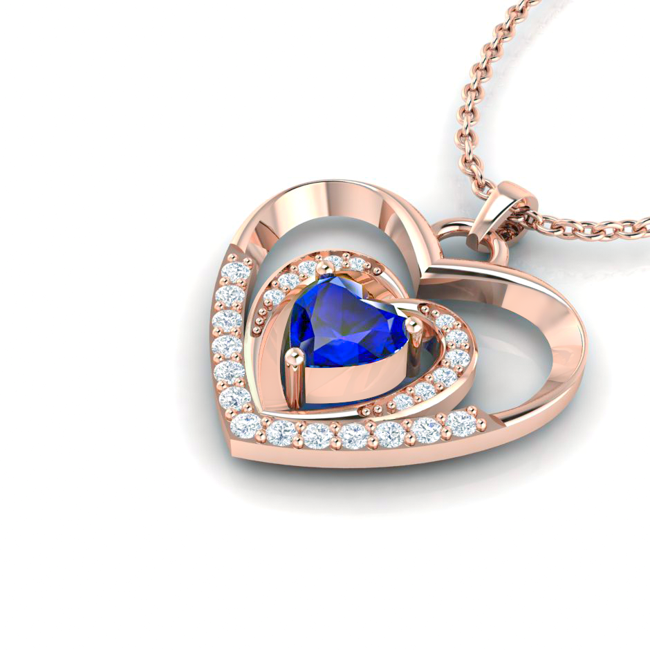Rose Gold Plated Blue Sapphire Heart Pendant - View 1