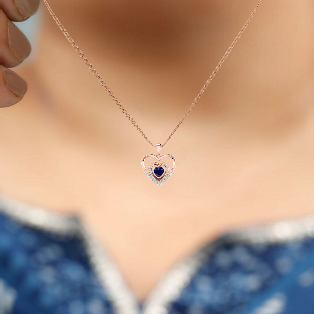 Rose Gold Plated Blue Sapphire Heart Pendant - View 2