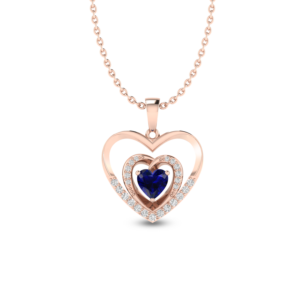 Rose Gold Plated Blue Sapphire Heart Pendant - View 3