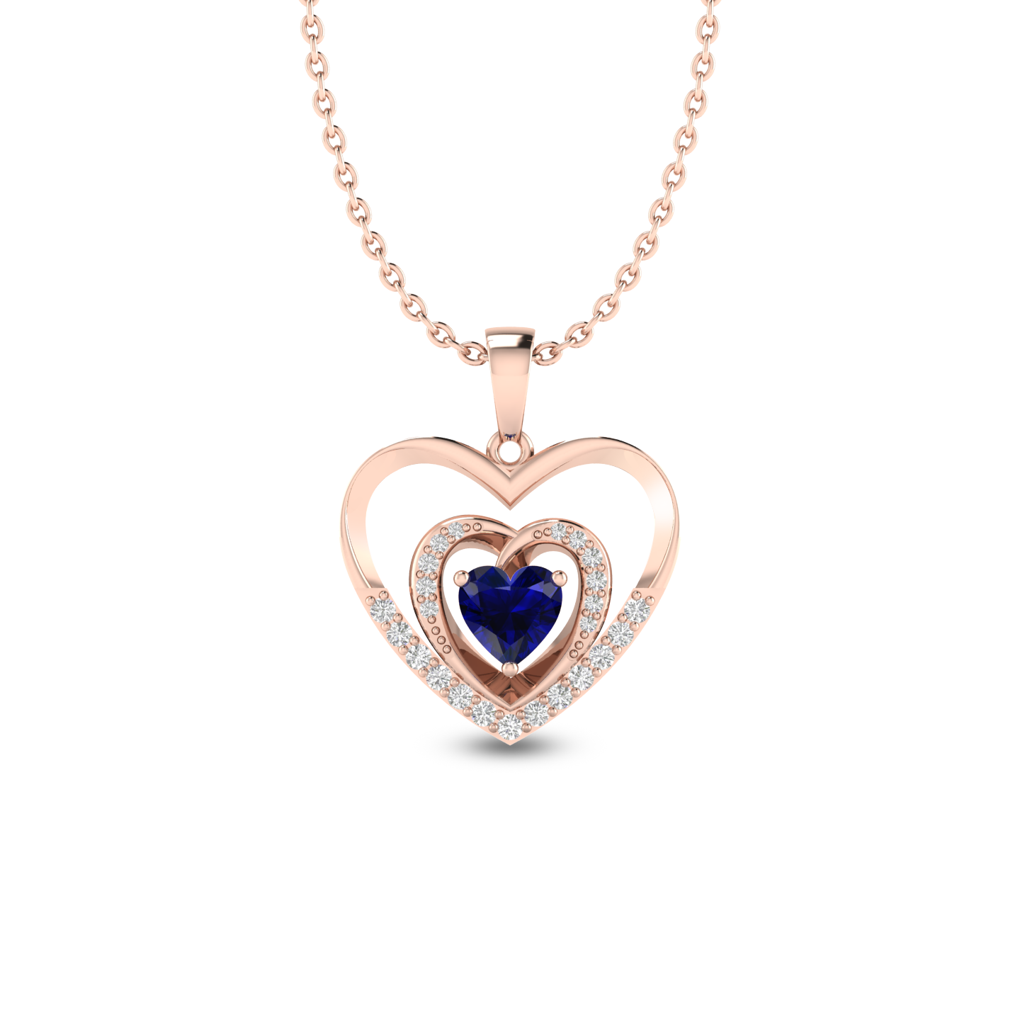 Rose Gold Plated Blue Sapphire Heart Pendant - View 3