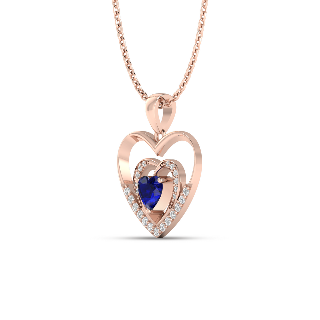 Rose Gold Plated Blue Sapphire Heart Pendant - View 4