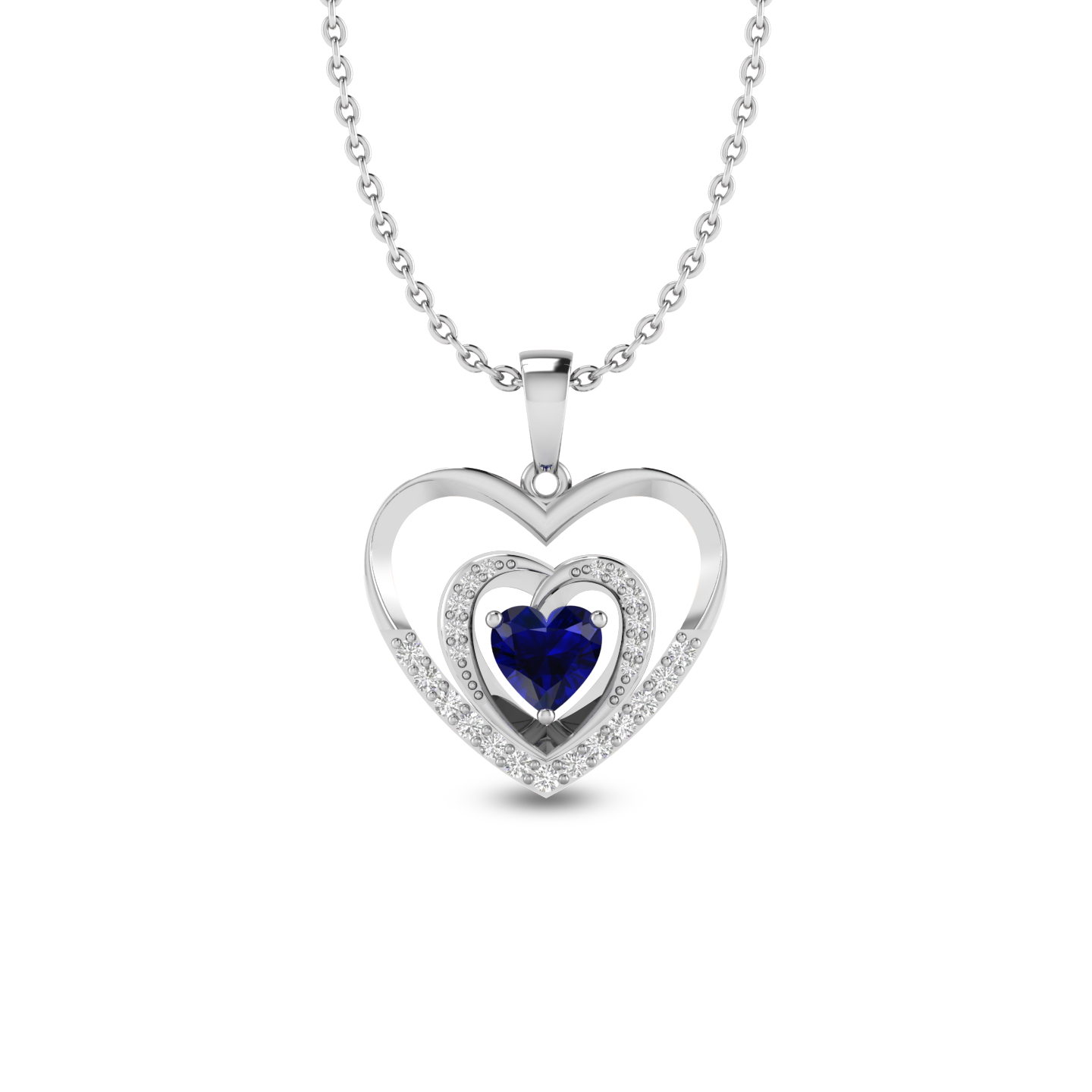 Silver Heart Bonding Blue Sapphire Pendant - View 3