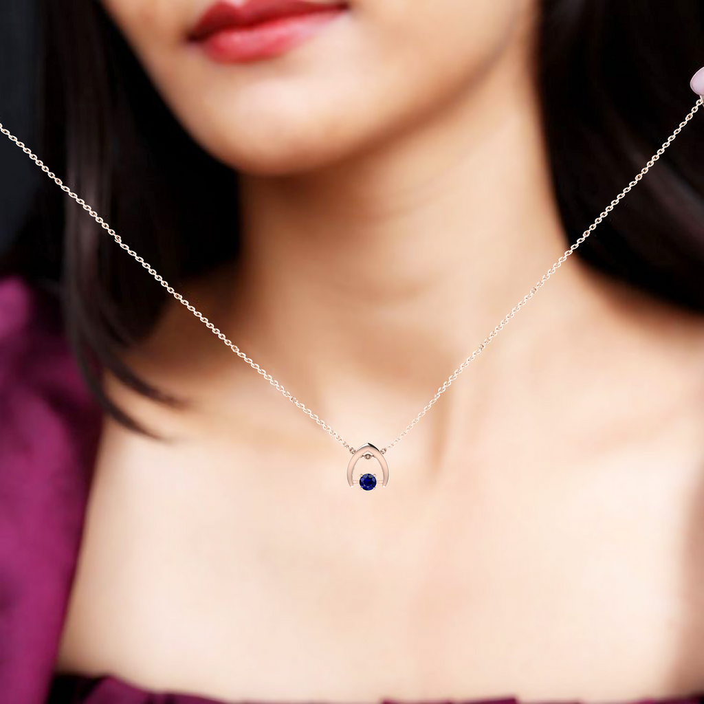 Blue Sapphire Rose Gold Plated Pendant - View 2