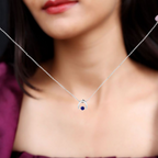 925 Silver Sparkling Round Blue Pendant - View 2