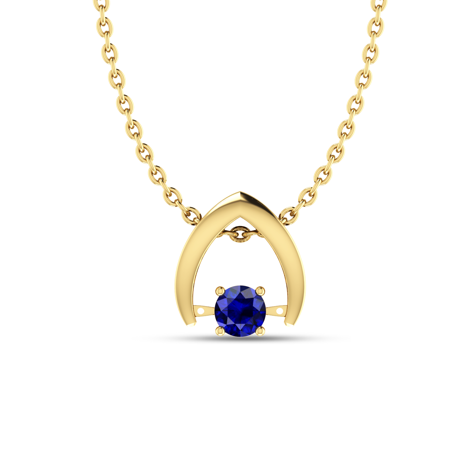 Sparkling Round Blue Sapphire Wishbone Pendant - View 1