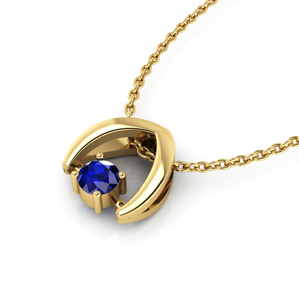 Sparkling Round Blue Sapphire Wishbone Pendant - View 2