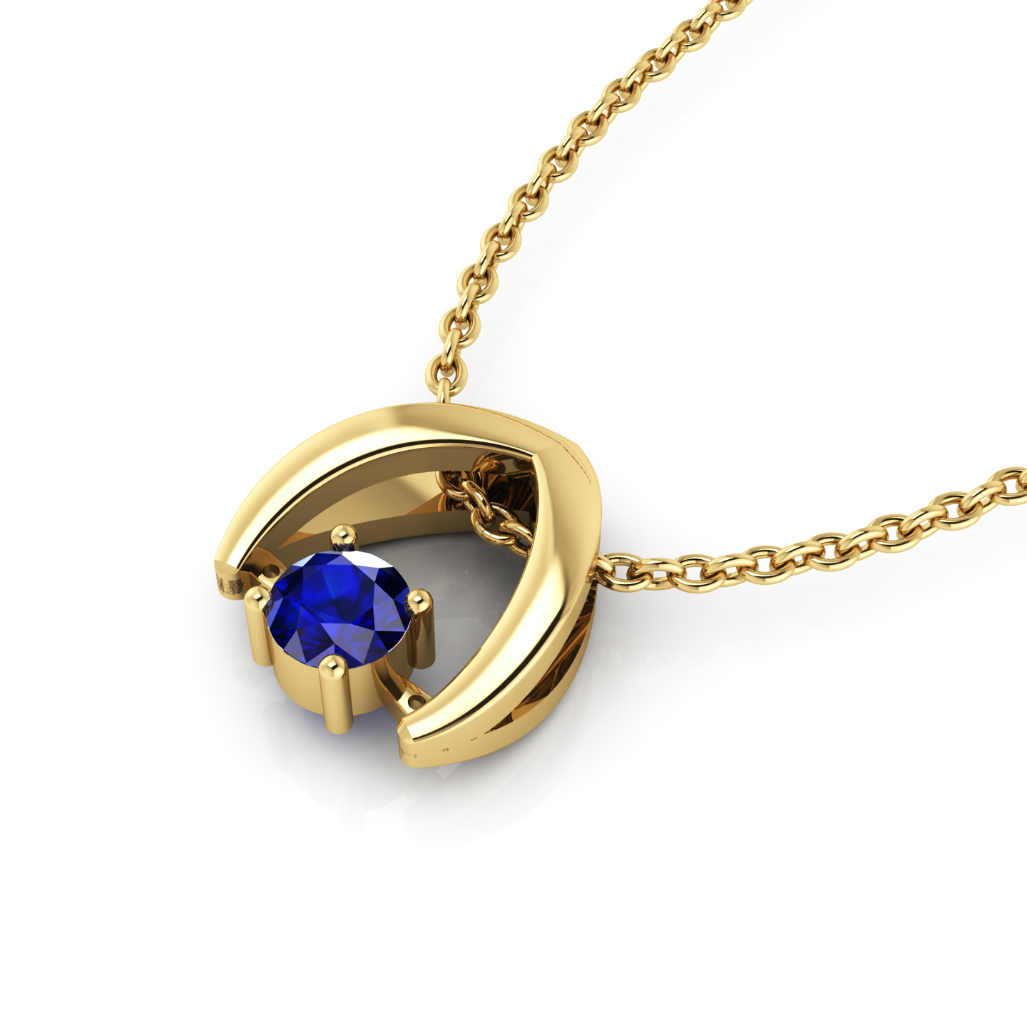 Sparkling Round Blue Sapphire Wishbone Pendant - View 2