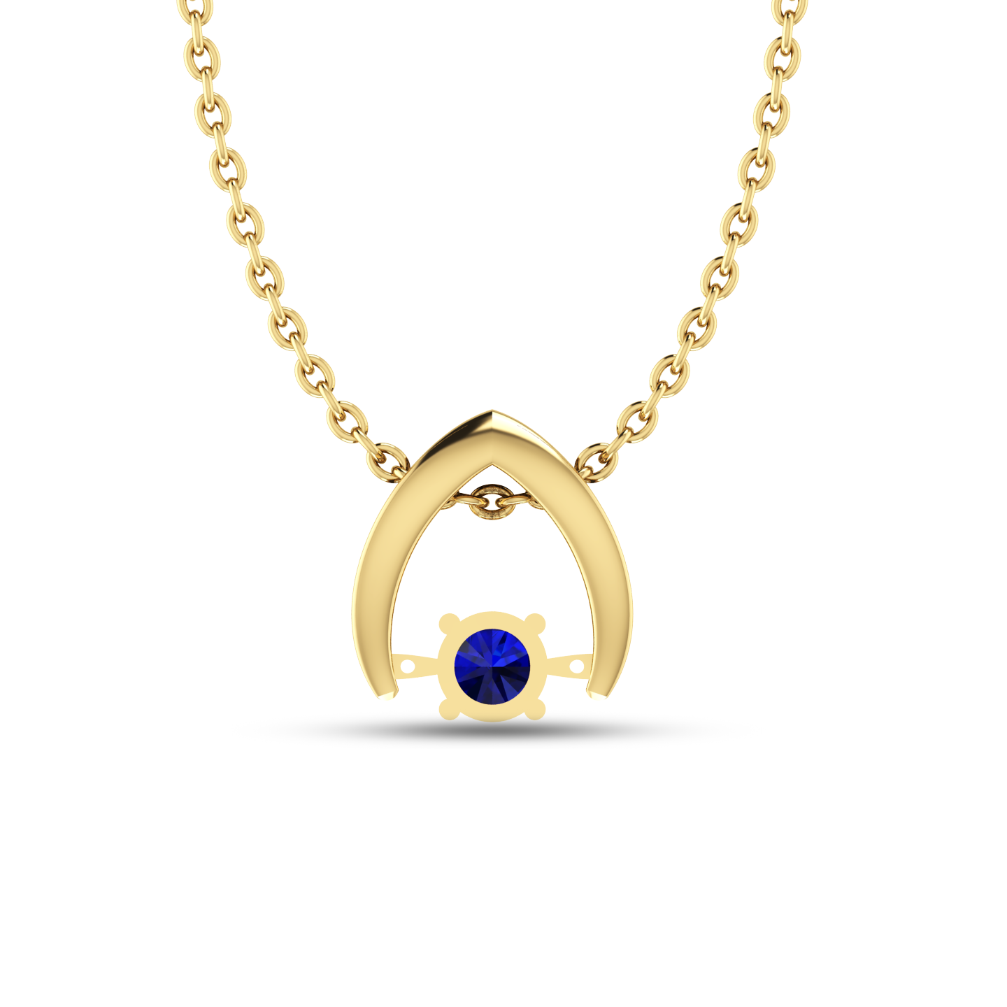 Sparkling Round Blue Sapphire Wishbone Pendant - View 5