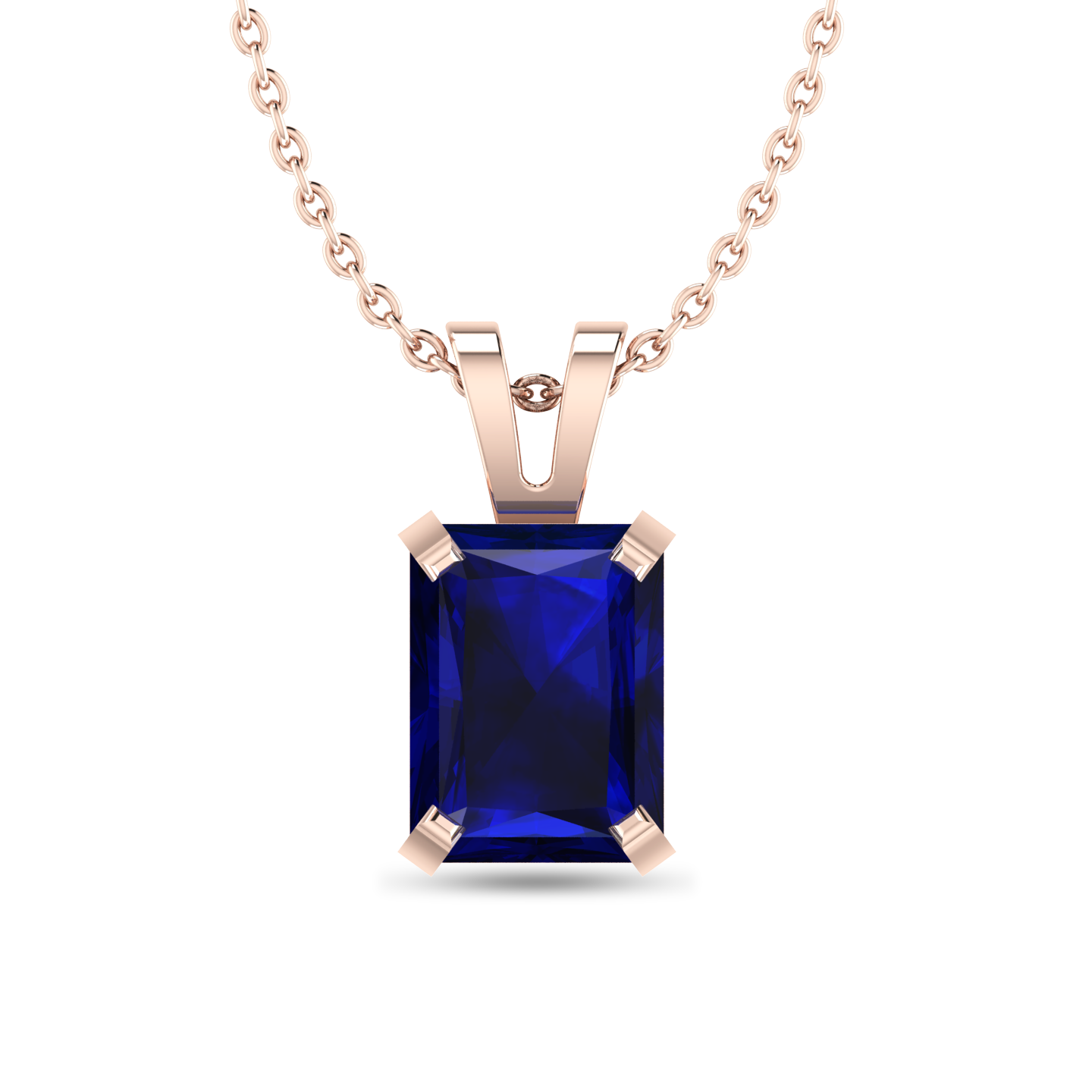 Emerald Cut Blue Sapphire Solitaire Rose Gold Plated Pendant - View 1
