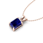 Emerald Cut Blue Sapphire Solitaire Rose Gold Plated Pendant - View 3