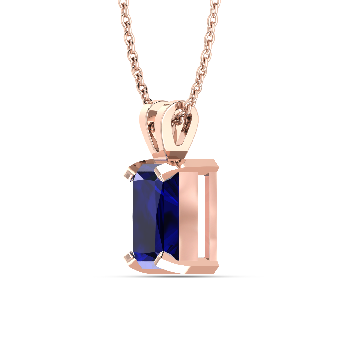 Emerald Cut Blue Sapphire Solitaire Rose Gold Plated Pendant - View 4