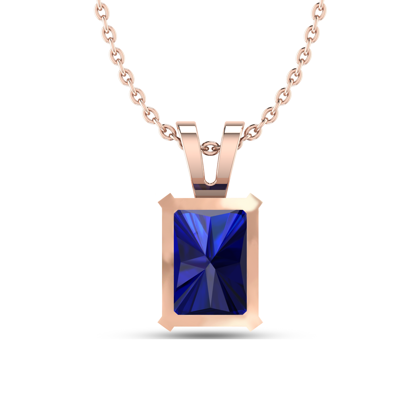 Emerald Cut Blue Sapphire Solitaire Rose Gold Plated Pendant - View 5