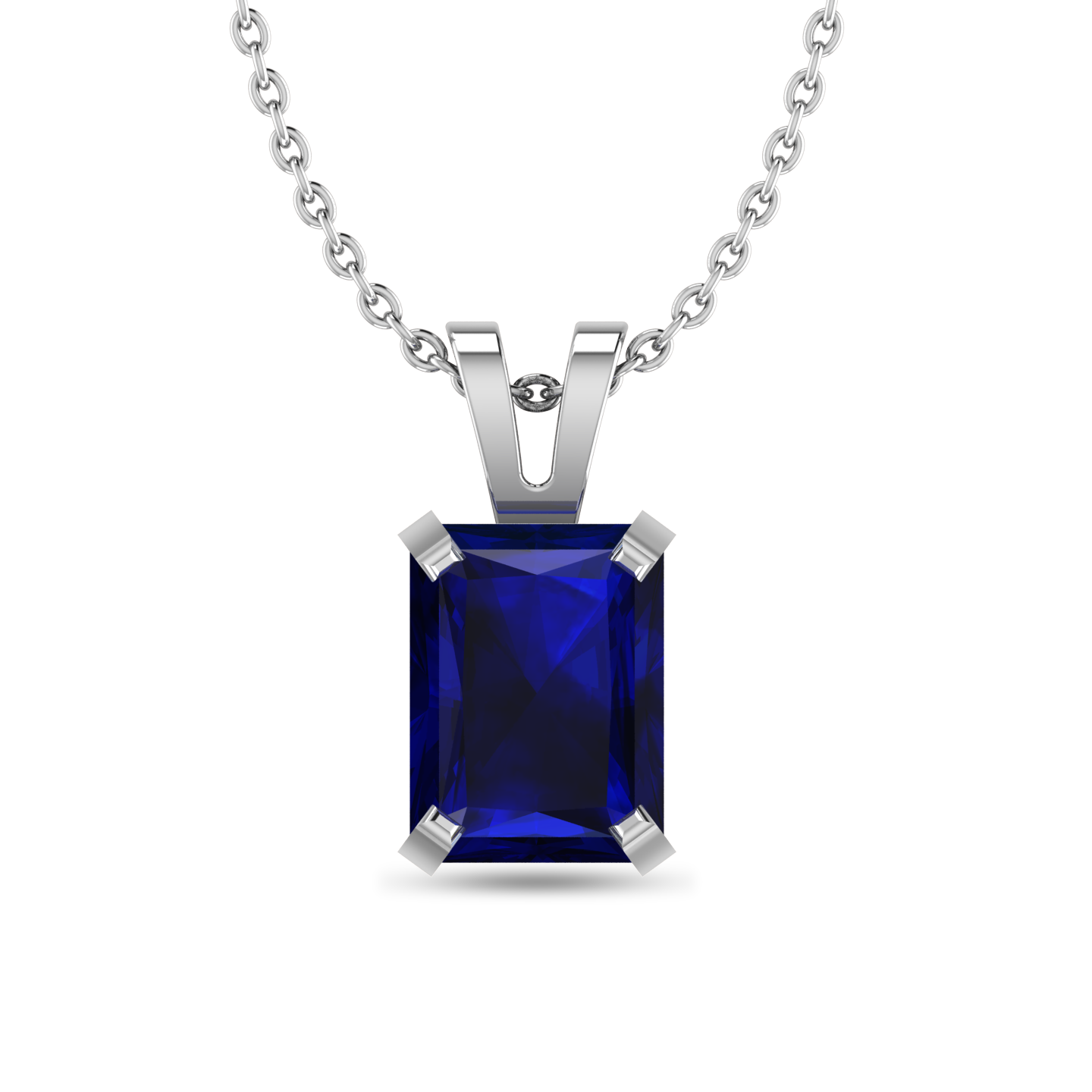 Emerald Cut Blue Sapphire Gold Plated Solitaire Pendant - View 1