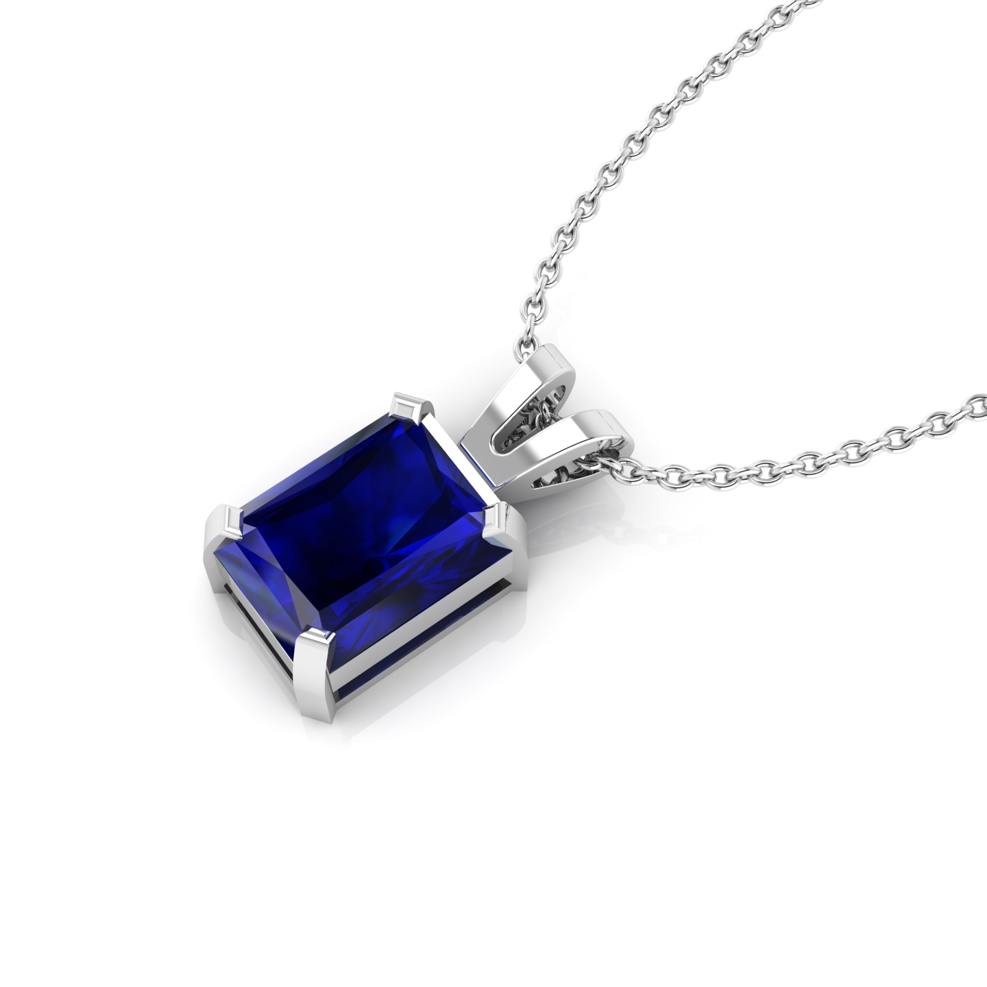 Emerald Cut Blue Sapphire Gold Plated Solitaire Pendant - View 3