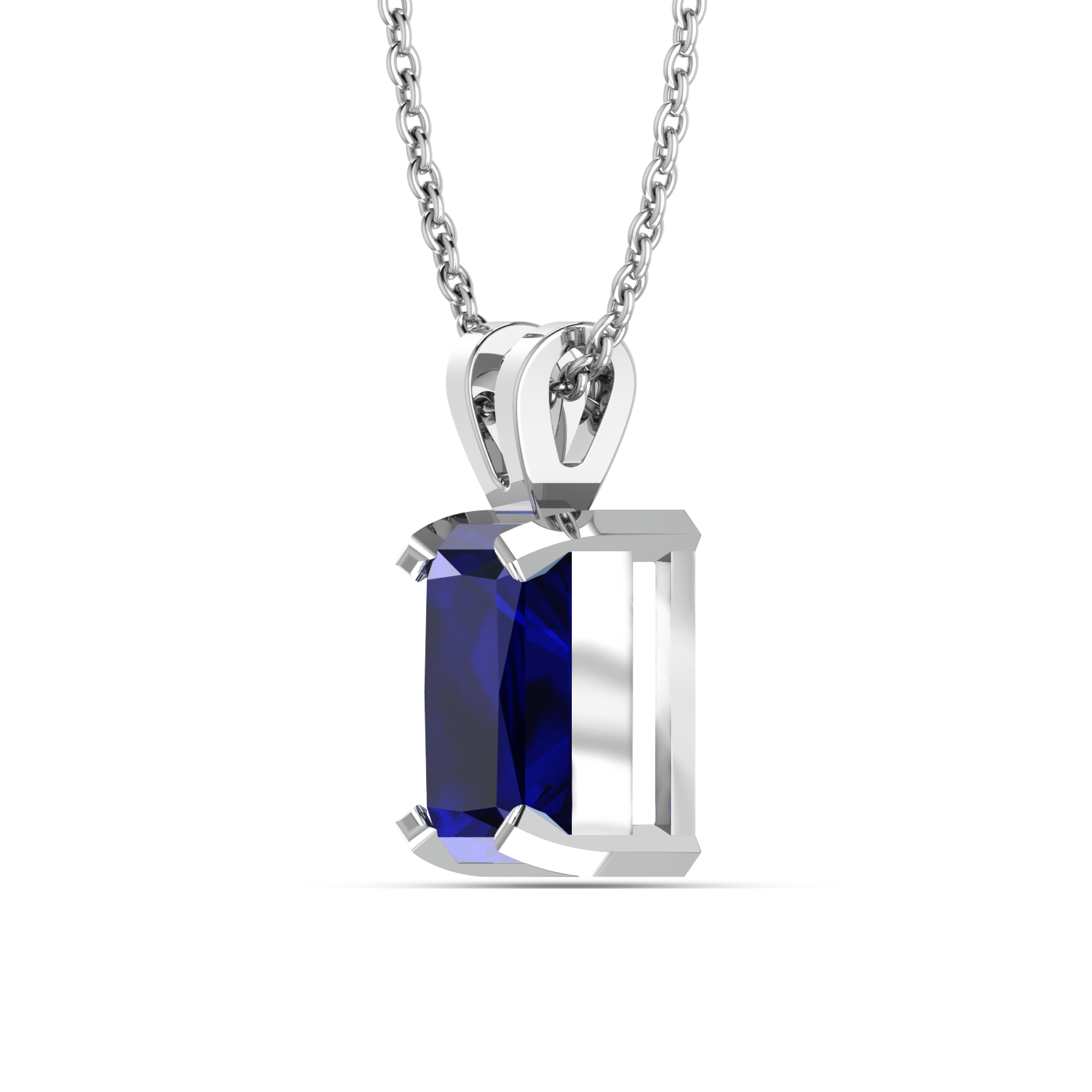 Emerald Cut Blue Sapphire Gold Plated Solitaire Pendant - View 4