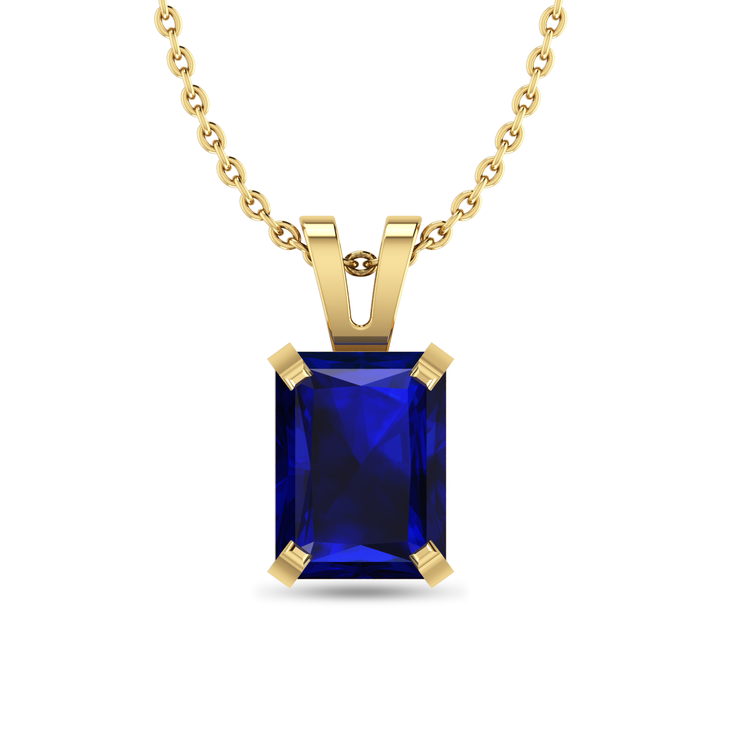 Emerald Cut Blue Sapphire Gold Plated Solitaire Pendant - View 1