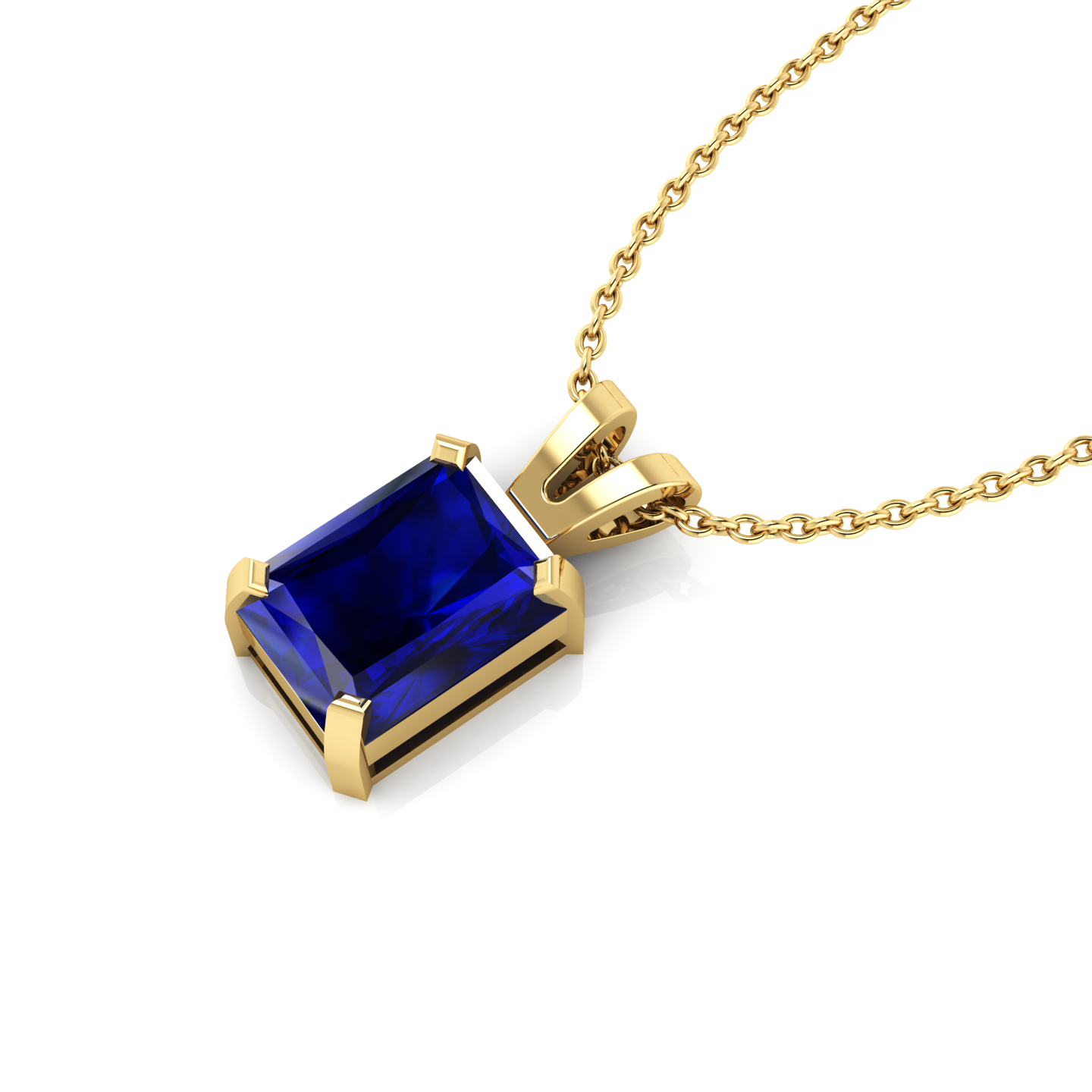 Emerald Cut Blue Sapphire Gold Plated Solitaire Pendant - View 3