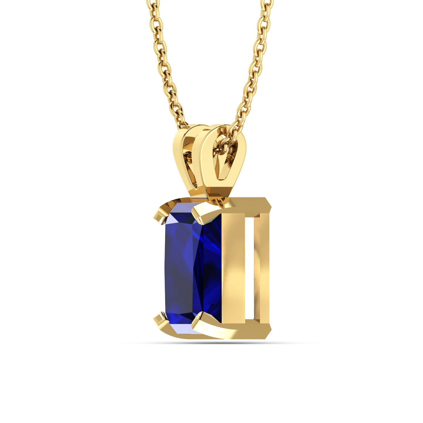 Emerald Cut Blue Sapphire Gold Plated Solitaire Pendant - View 4
