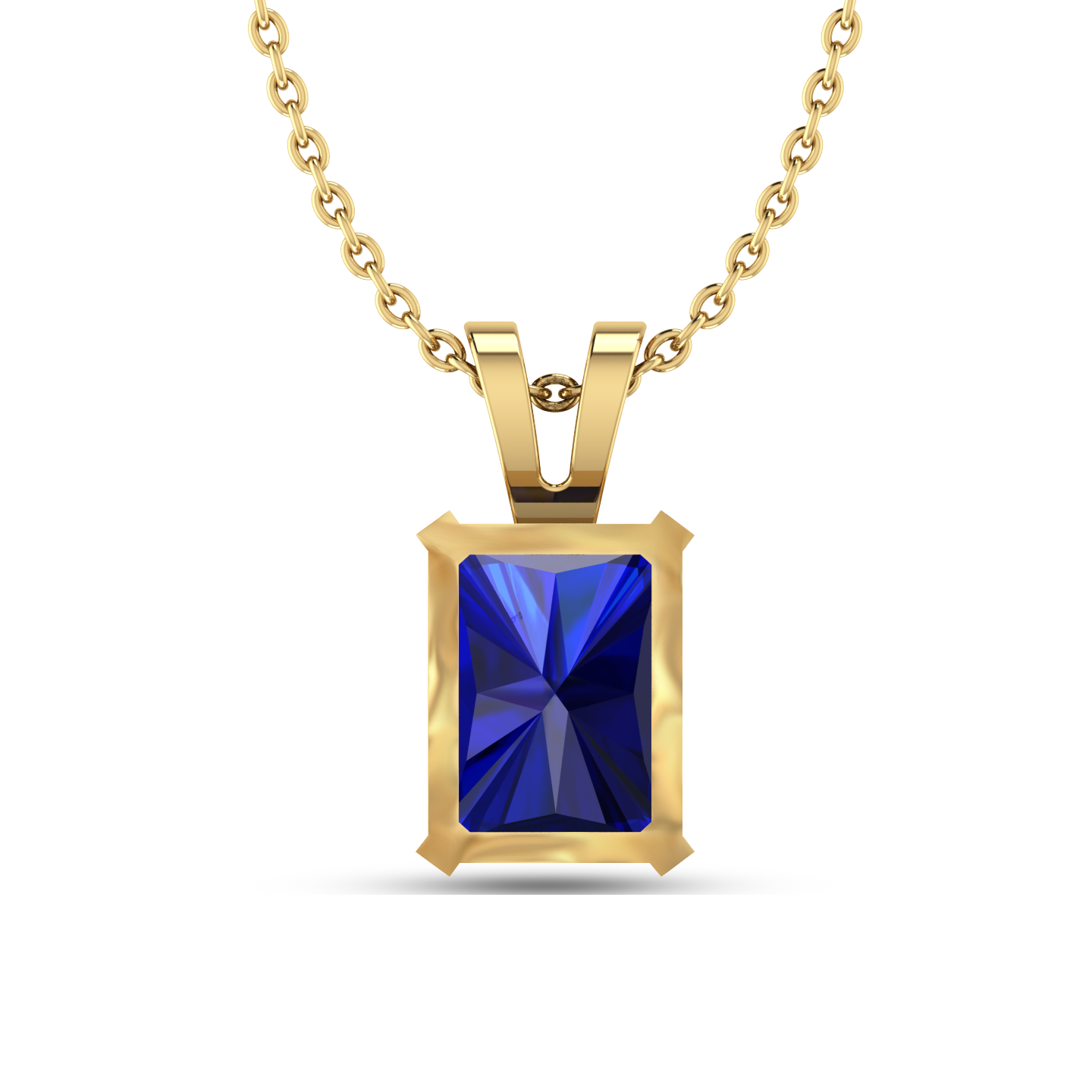 Emerald Cut Blue Sapphire Gold Plated Solitaire Pendant - View 5
