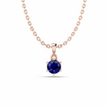 Rose Gold PLated Round Blue Sapphire Classic Solitaire Pendant