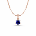 Rose Gold PLated Round Blue Sapphire Classic Solitaire Pendant - View 1
