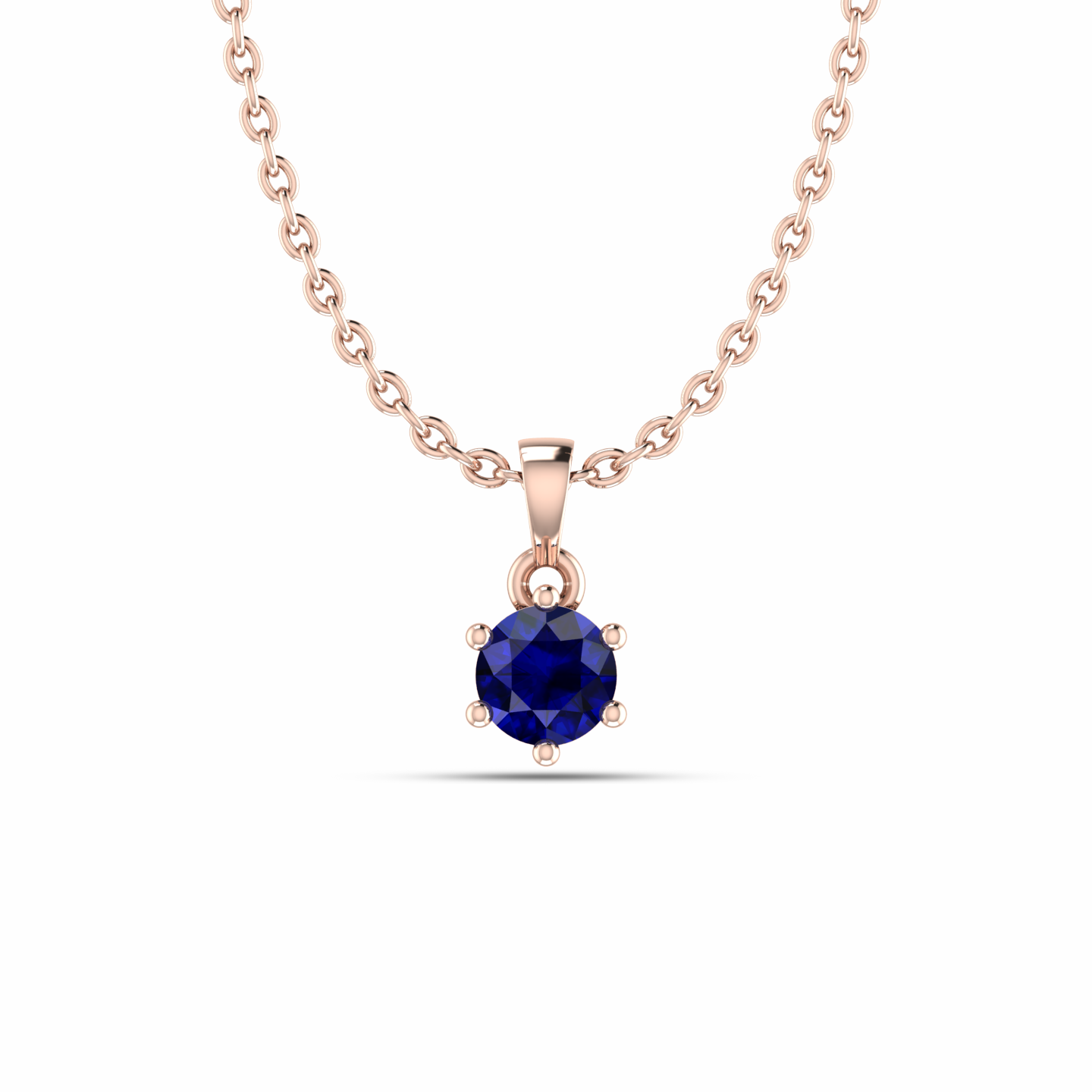 Rose Gold PLated Round Blue Sapphire Classic Solitaire Pendant - View 1