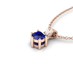 Rose Gold PLated Round Blue Sapphire Classic Solitaire Pendant - View 3