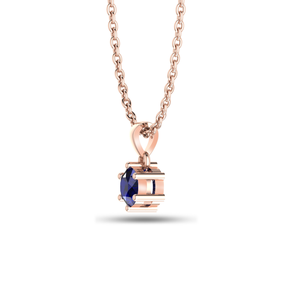Rose Gold PLated Round Blue Sapphire Classic Solitaire Pendant - View 4
