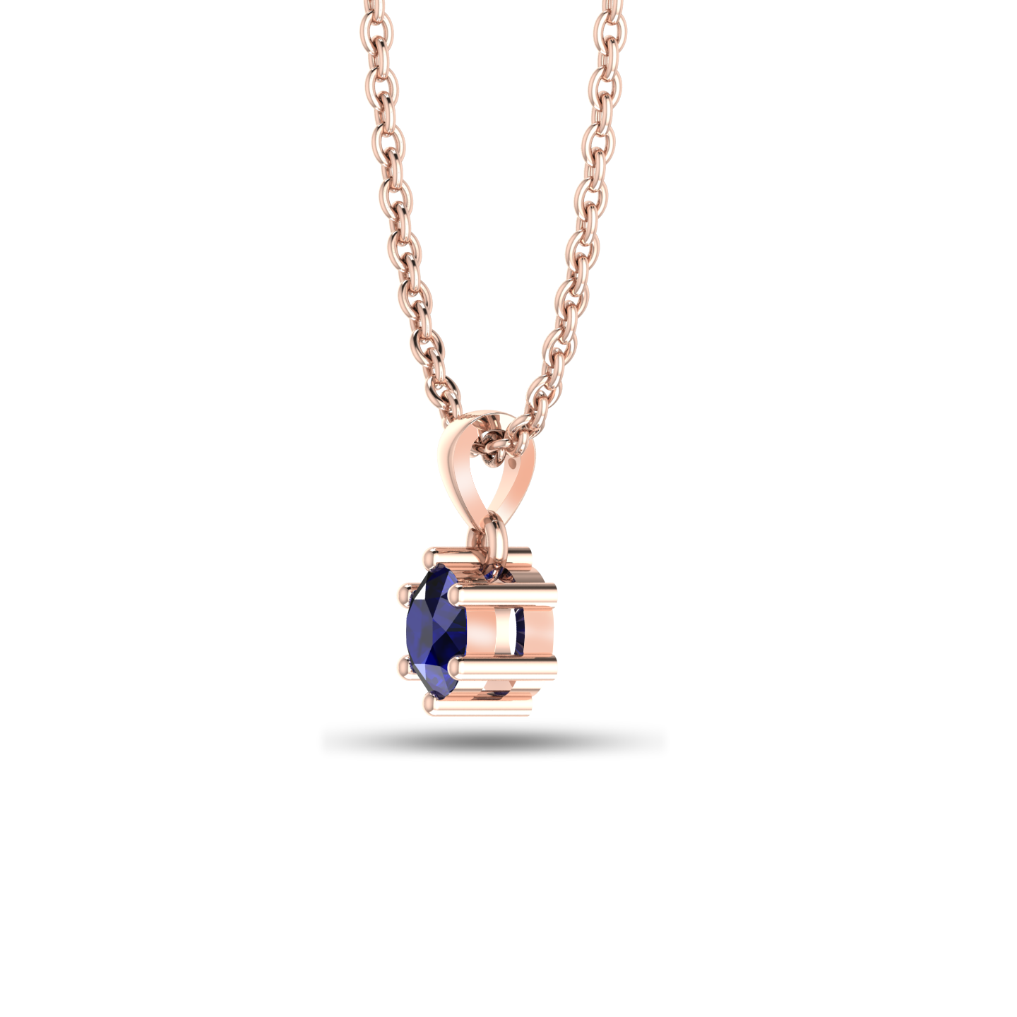 Rose Gold PLated Round Blue Sapphire Classic Solitaire Pendant - View 4