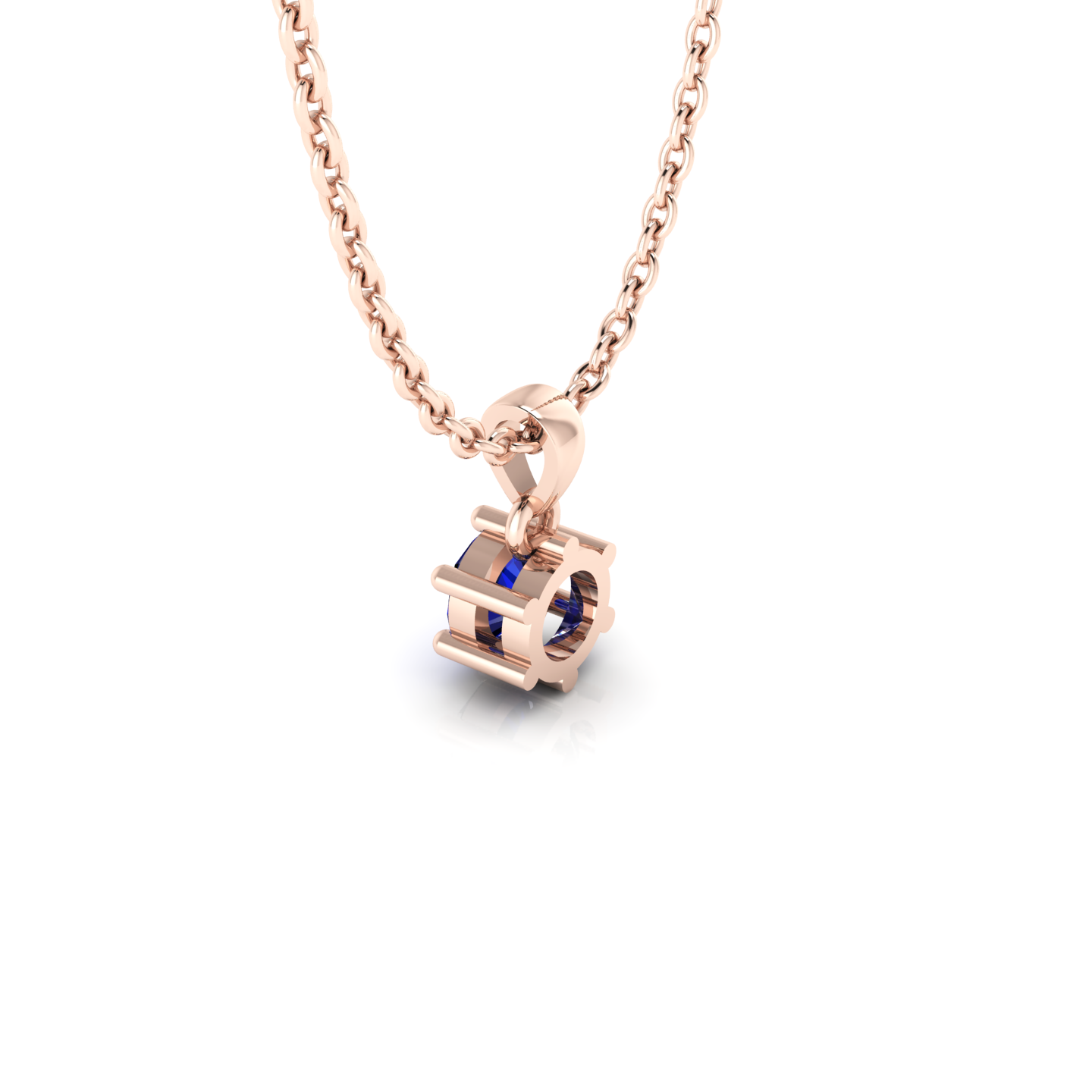 Rose Gold PLated Round Blue Sapphire Classic Solitaire Pendant - View 5