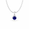 Classic Round Blue Sapphire Silver Solitaire Pendant - View 1