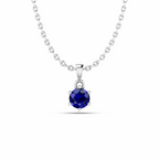 Classic Round Blue Sapphire Silver Solitaire Pendant - View 1