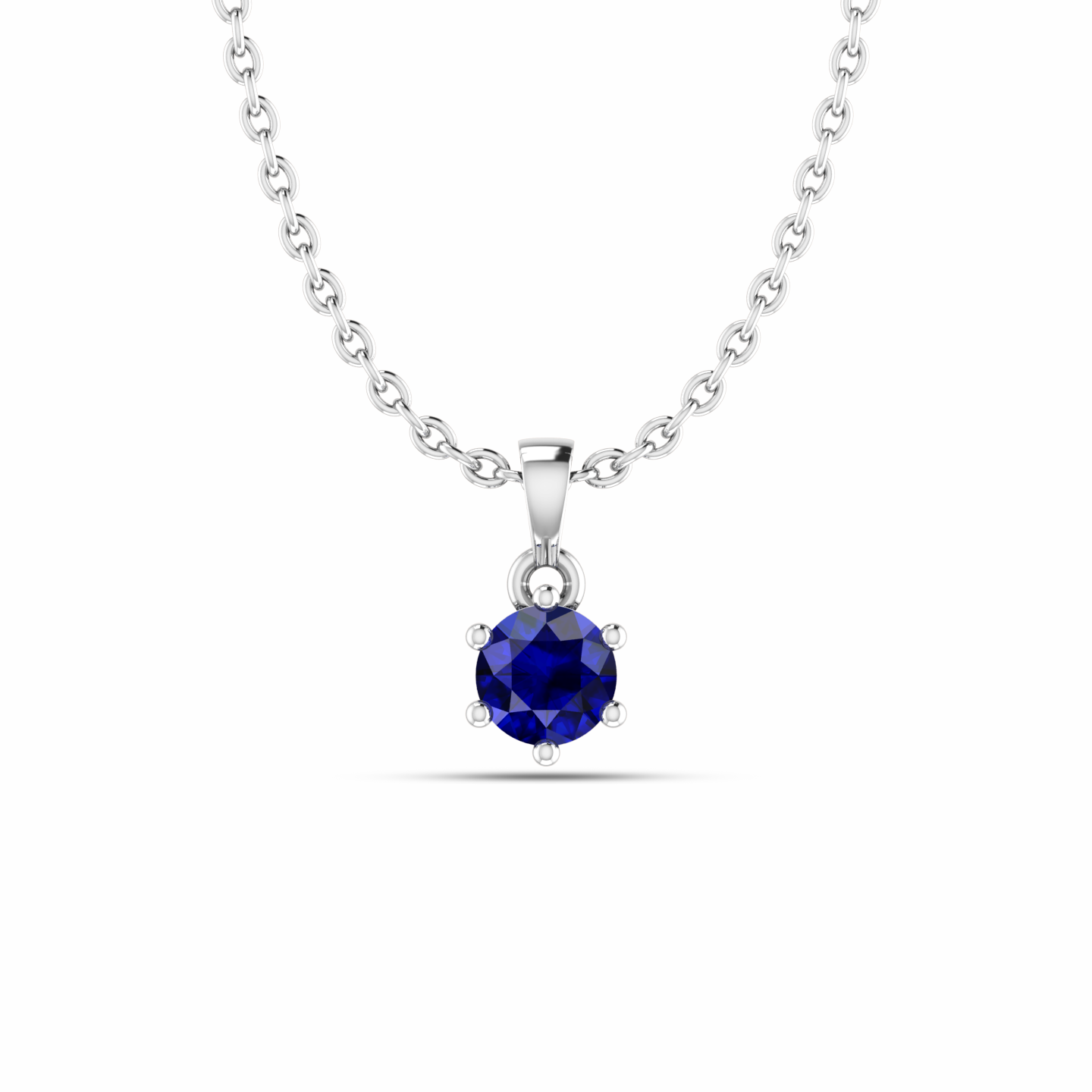 Classic Round Blue Sapphire Silver Solitaire Pendant - View 1
